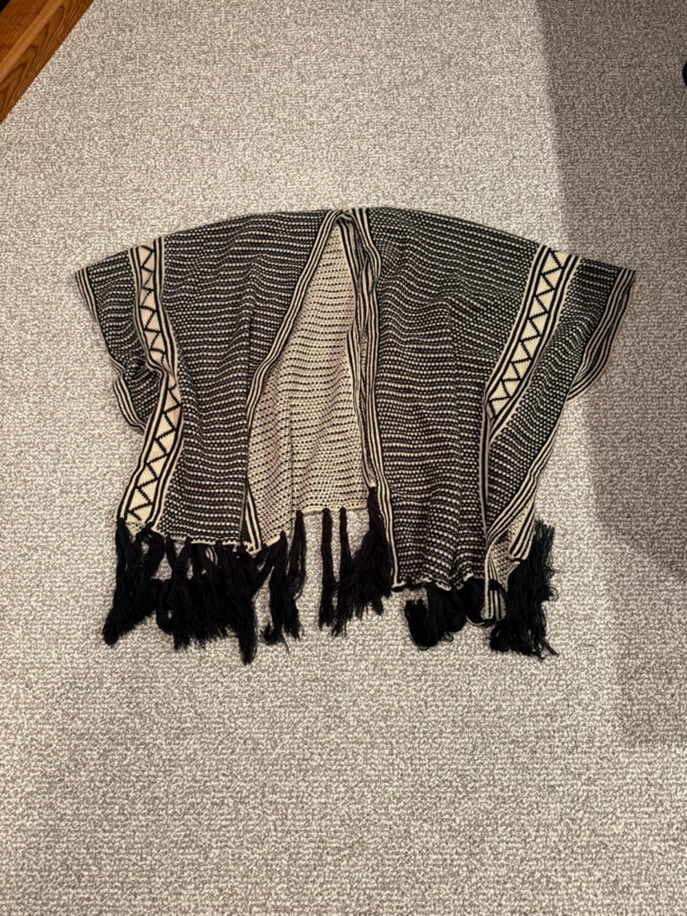 Francesca's Black and Cream Striped Knit Wrap